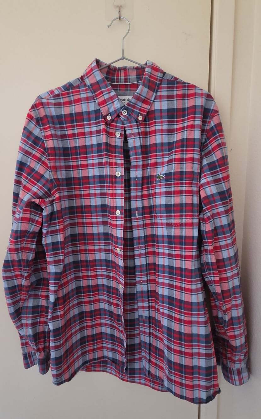 Lacoste Slim Fit Plaid Shirt Size US L Red Blue Long Sleeve